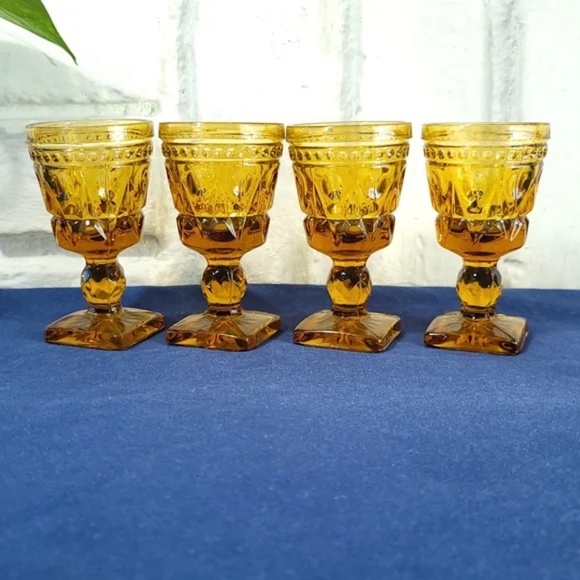 Vintage Other - Indiana Glass Colony Park Footed Amber Cordial Glasses
